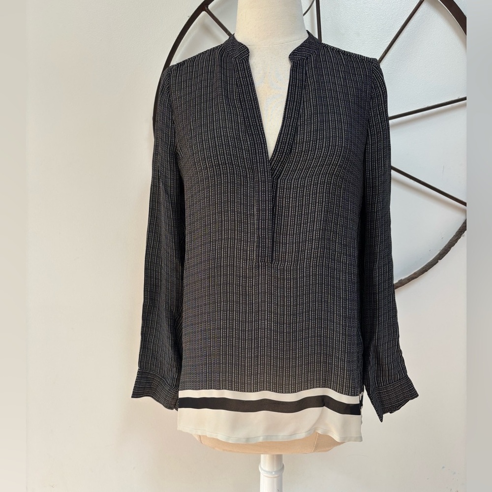 Vince silk black and cream long sleeved blouse XS